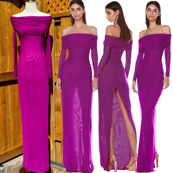 🆕 BRONX & BANCO 🧿 NWOT Monica Off-Shoulder Gown, Fuschia - Sz M - US 6 - Picture 1 of 15